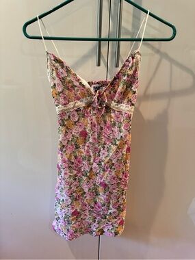 Princess Polly Floral Lace-Trim Slip Dress in Pink and Green